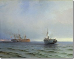 Захват пароходом Россия турецкого военного транспорта. 1877