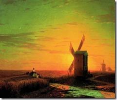 Ветряные мельницы в украинской степи при закате солнца. 1862