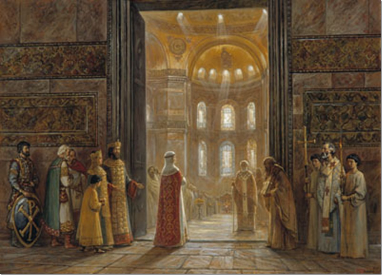 Святая равноапостольная княгиня Ольга вступает в храм Святой Софии (Константинополь)