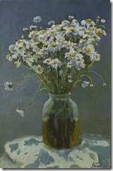 Oil still life painting of Camomile flowers