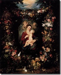 Мадонна с младенцем в обрамлении цветов
